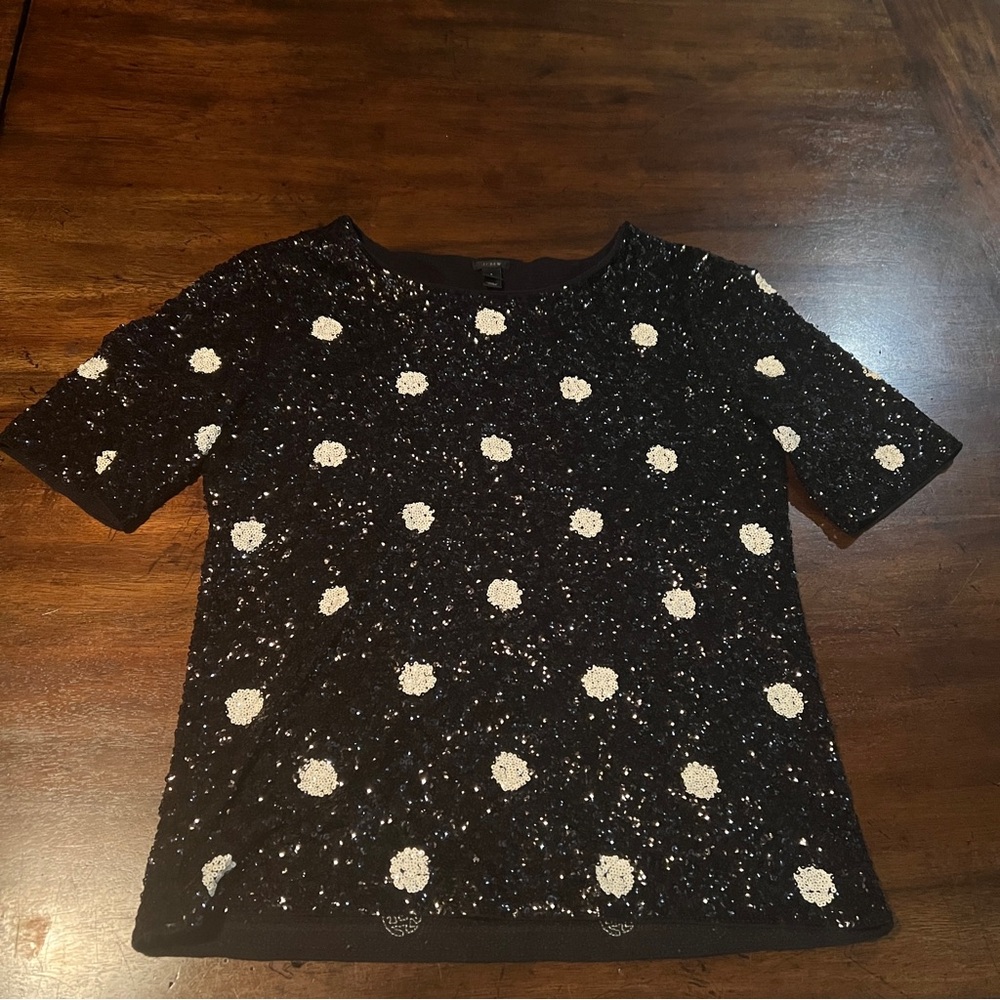 J. Crew Black and White Polka Dot Sequin Sparkle Dressy Party Top Small